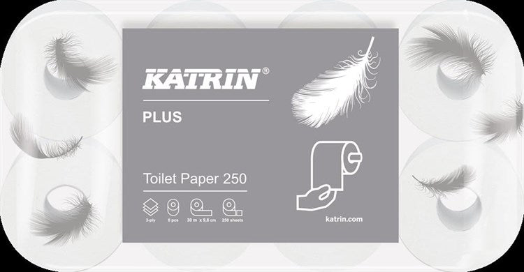 Toilettenpapier | KATRIN Plus Toilet | Hochweiss | 3-lagig | 48 Rollen/Beutel