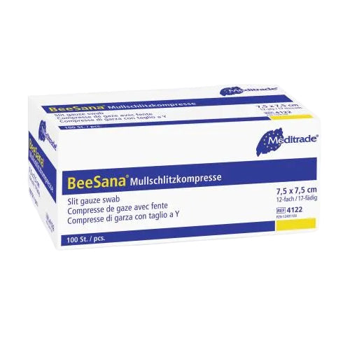 Beesana® | Schlitzkompressen | Unsteril | 7,5 x 7,5 cm | 12-fach | 100 Stück