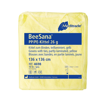 BeeSana PP/PE-Kittel | Schutzkittel | 136 x 136 cm | Gelb | 26 g/m² | 10 Stück/Beutel