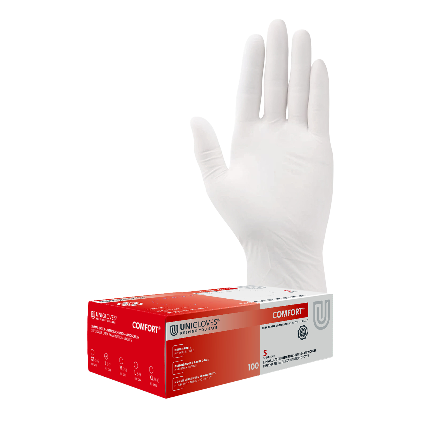 Unigloves Latexhandschuhe COMFORT 100 Stück/Box  vers. Gr.  XS-XL