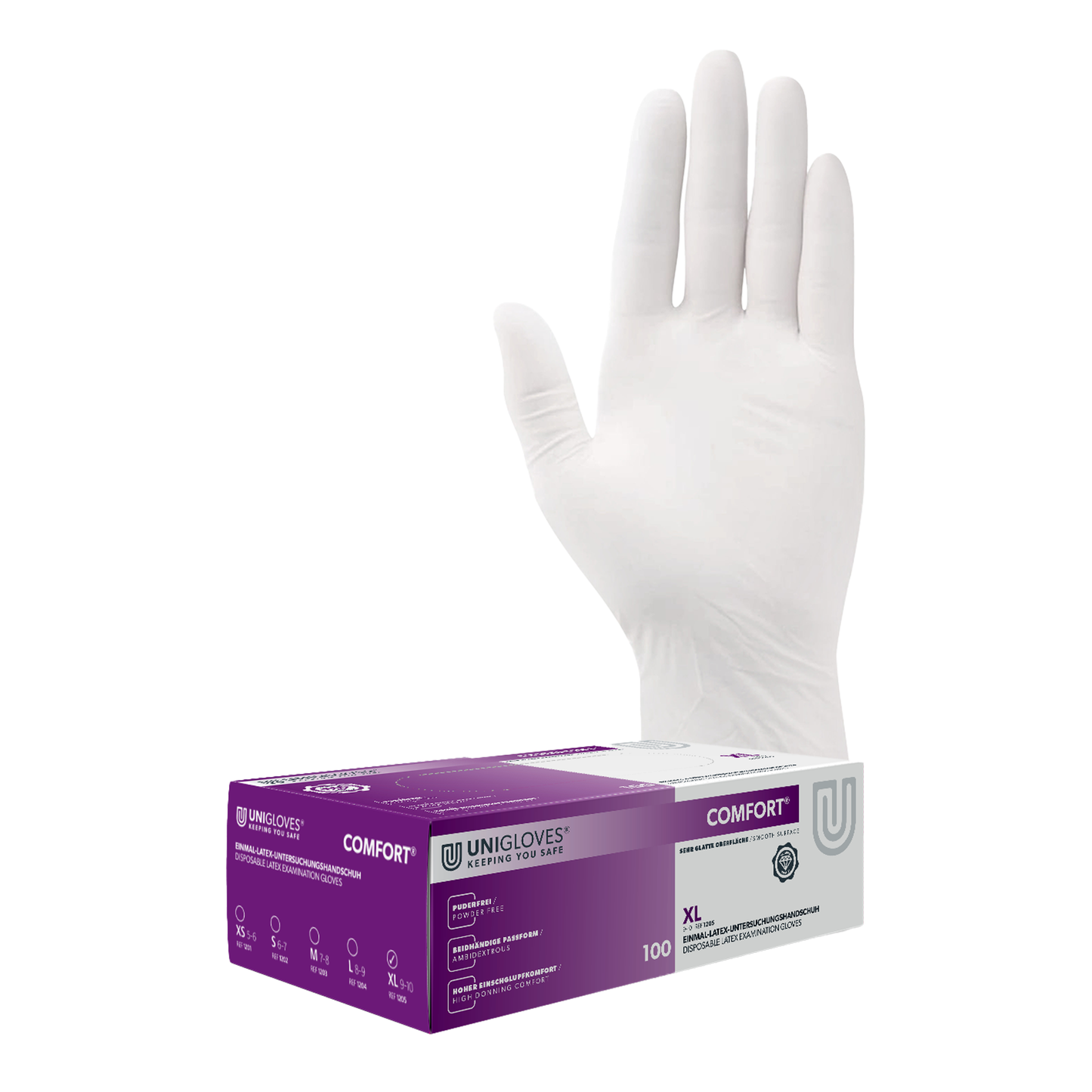 Unigloves Latexhandschuhe COMFORT 100 Stück/Box  vers. Gr.  XS-XL