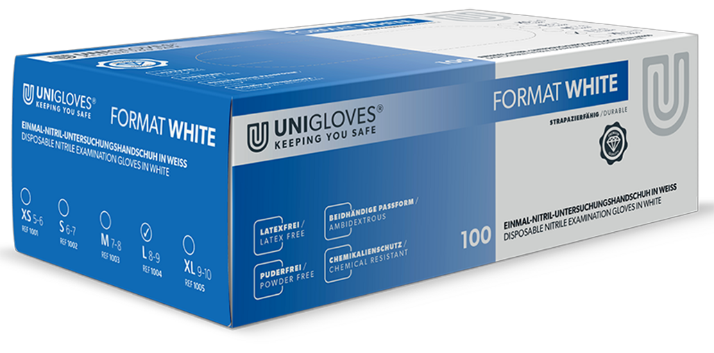 Unigloves Nitrilhandschuhe FORMAT WHITE XS-XL 100 Stück/Box