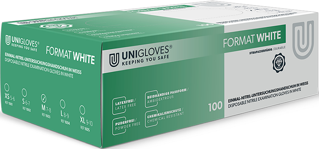 Unigloves Nitrilhandschuhe FORMAT WHITE XS-XL 100 Stück/Box