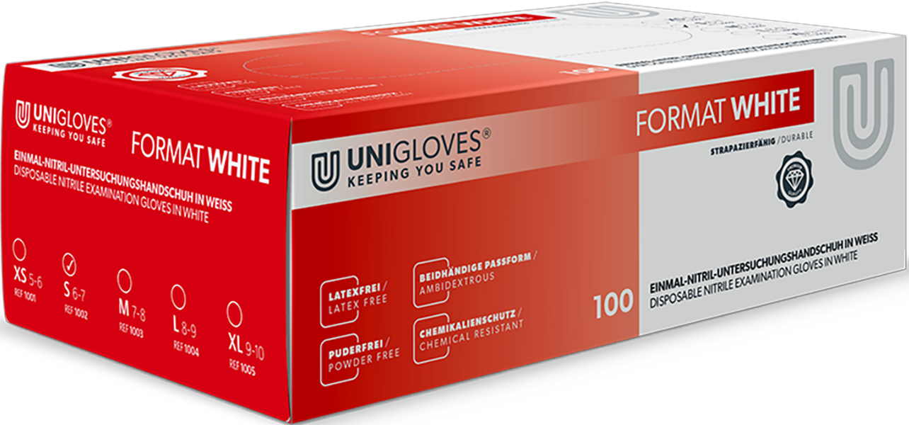 Unigloves Nitrilhandschuhe FORMAT WHITE XS-XL 100 Stück/Box