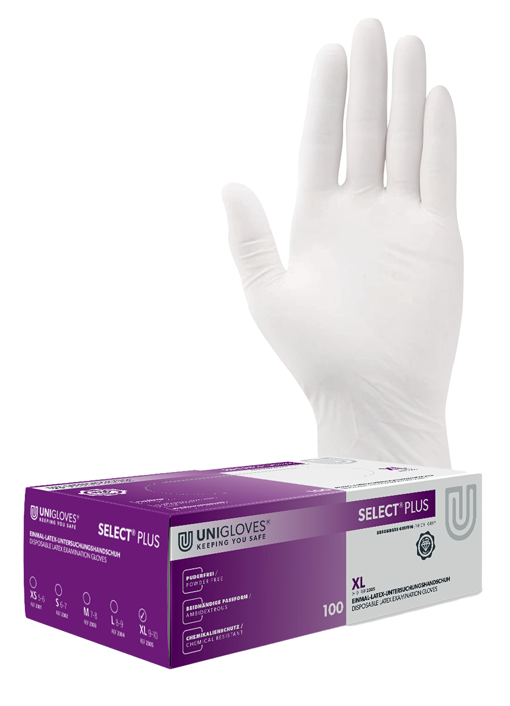Unigloves Select Plus Latexhandschuhe XS - XL 100 Stück/Box
