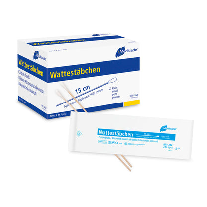 Wattestäbchen mit Holzgriff | Steril | Kleiner Kopf | 100 Pouch à 2 Stück