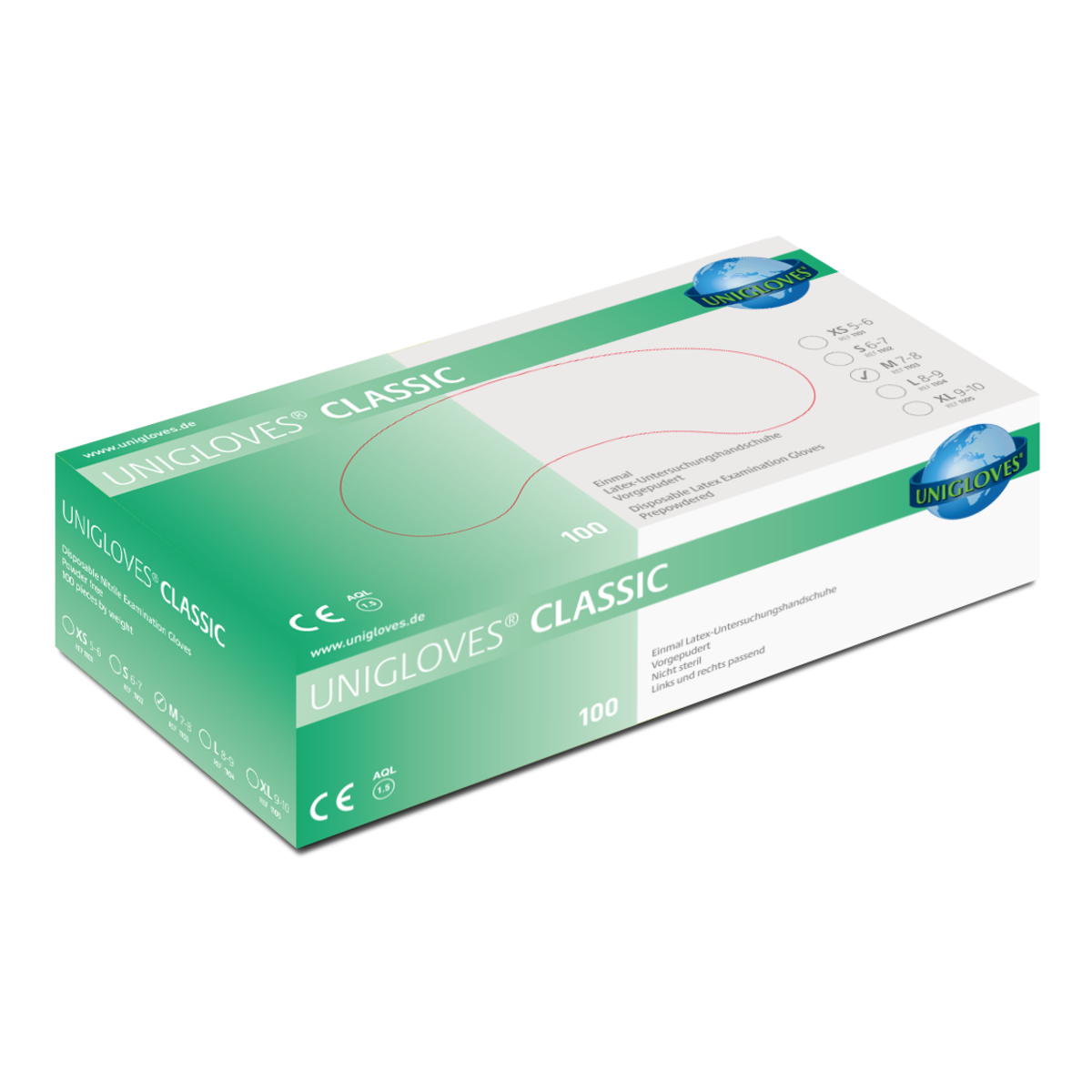 Unigloves Latexhandschuhe CLASSIC Box mit 100 St.  Gr. XS-XL