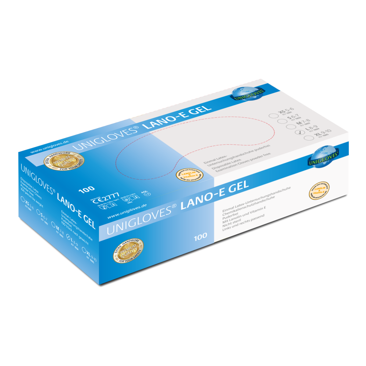Unigloves LANO-E GEL Latexhandschuhe  Größe XS-XL 100 Stück/Box