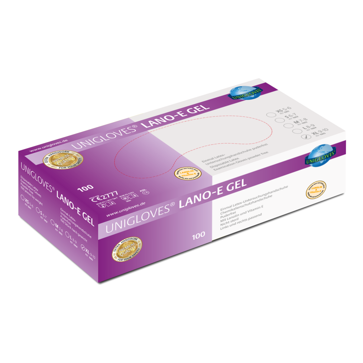 Unigloves LANO-E GEL Latexhandschuhe  Größe XS-XL 100 Stück/Box
